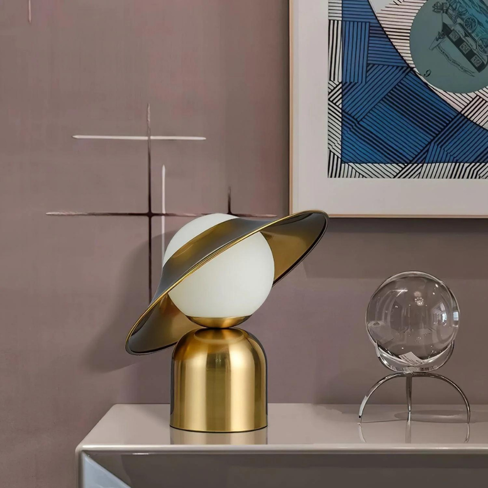 Vintage Bordslampa i Glas och Metall med Justerbar Ljusintensitet – Elegant Inredning för Hemmet 4