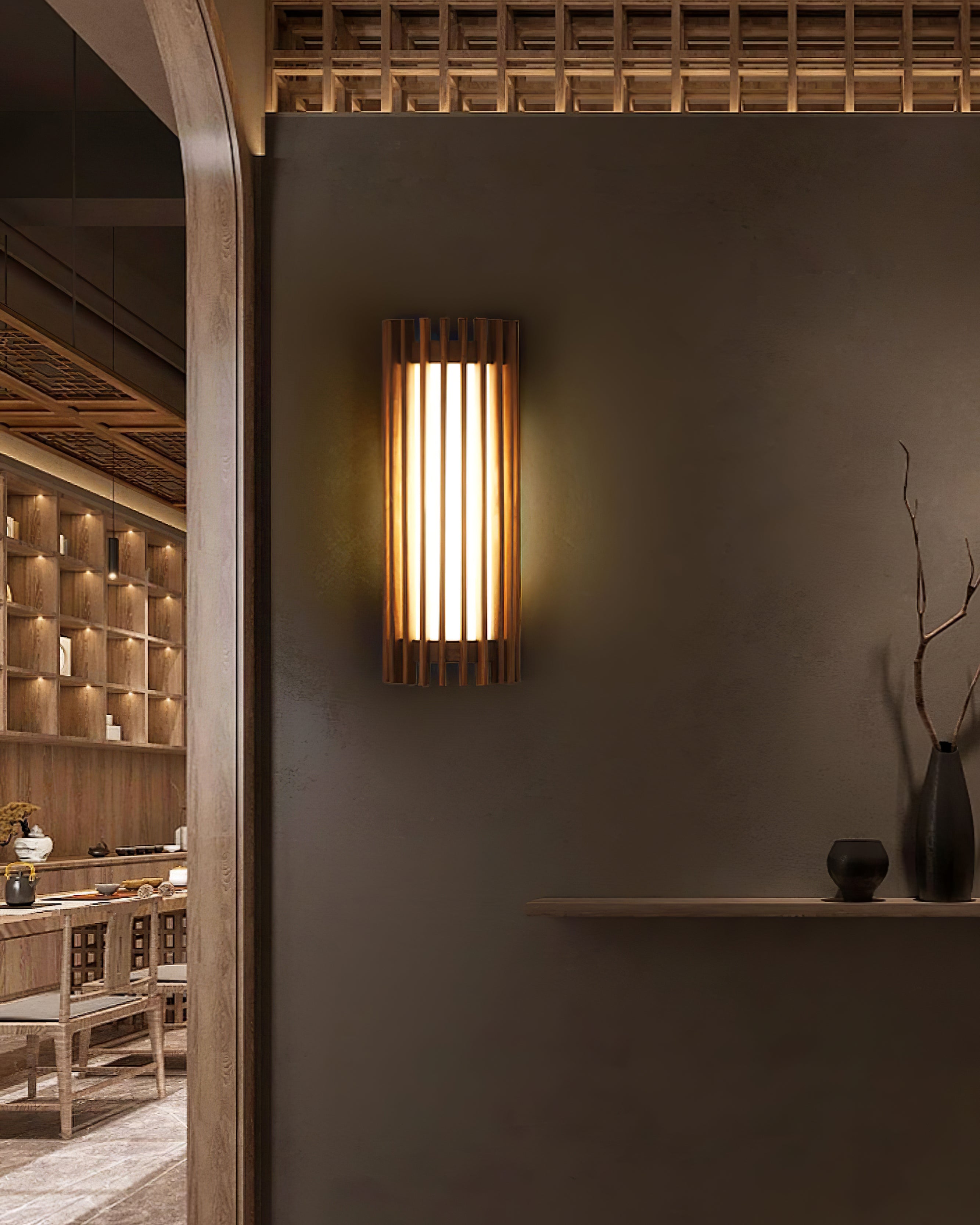 LED Vägglampa i Valnötsträ med Integrerad Belysning för Badrum och Inomhus – Elegant och Hållbar Design 4